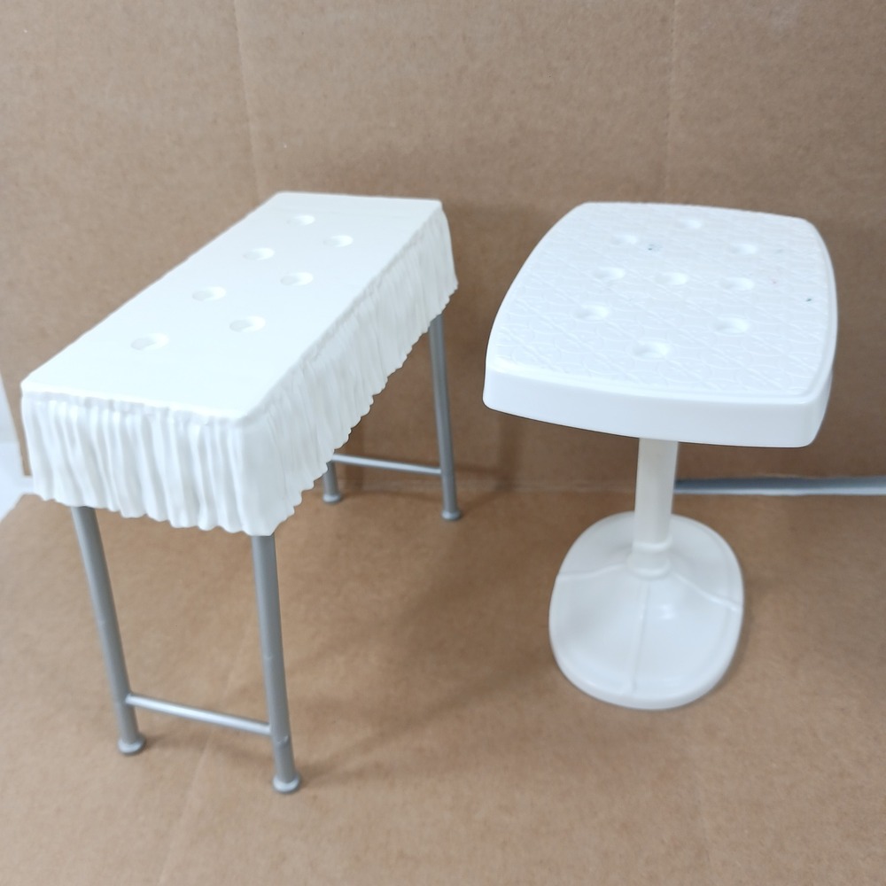 White Doll Furniture Set Vanity Bench and Pedestal Stool for 11.5 Inch Dolls